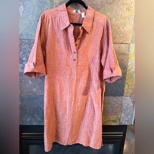 J.Jill 1X 100% linen, pale red, textured and variegated fabric dress. Never worn